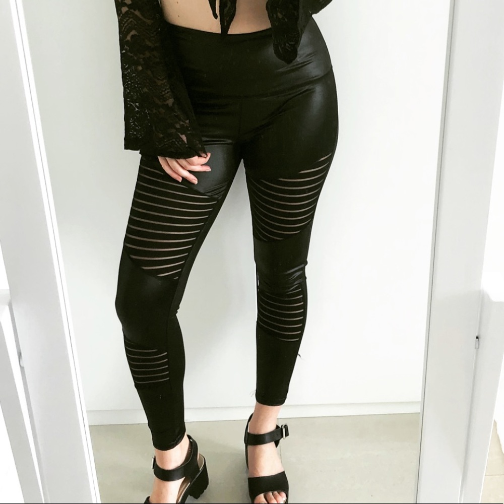 NWT Black slick high waisted cutout leggings